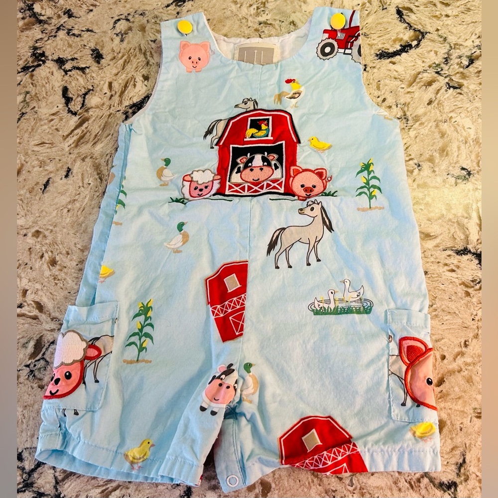 Lil Cactus Blue and Red Farmyard romper